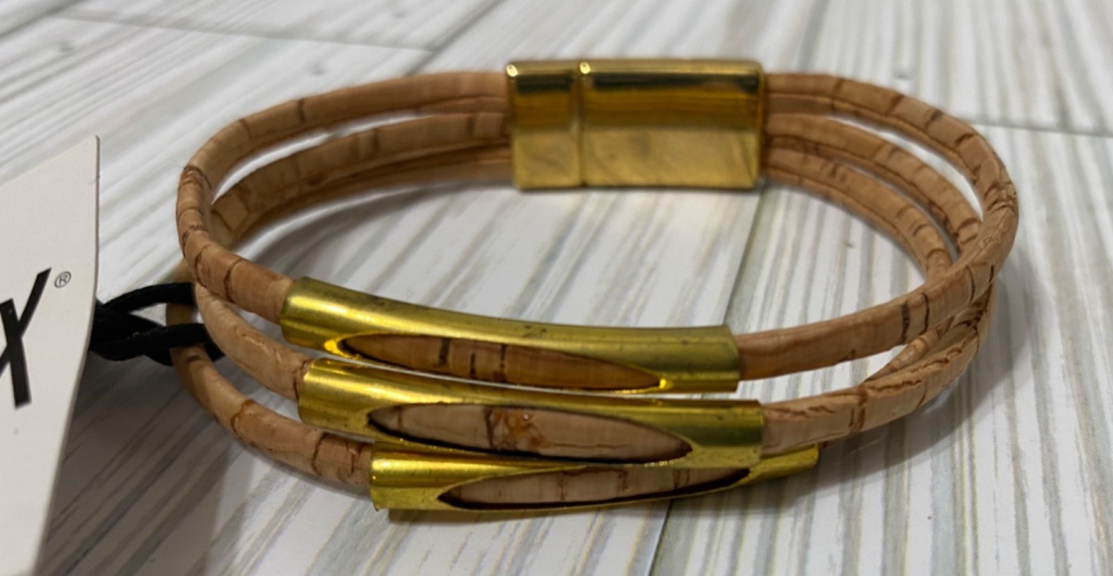 Corx Cork & Gold-Tone Metal Bracelet With Magnetic Clasp Recycled