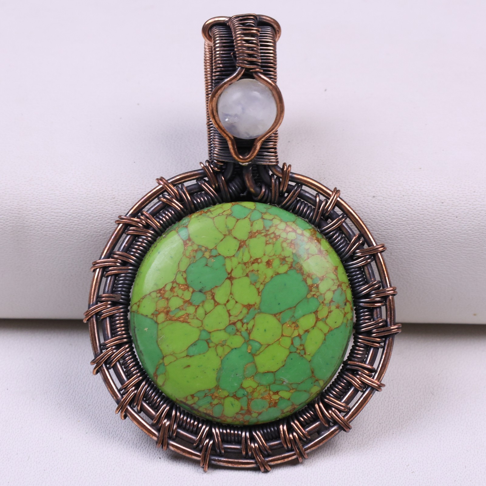 Green Mohave Turquoise Copper Wire Wrap December Birthstone Jewelry 5.5’cm