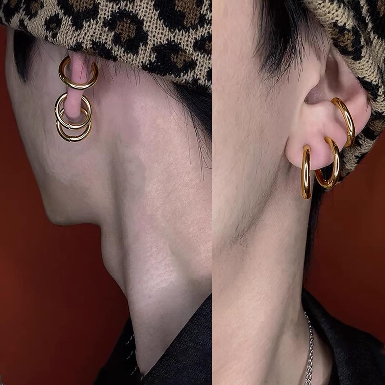 SIISPRI 3 Pairs Clip On Huggie Earrings for Men Women, 10 millimeters, Gold