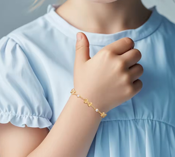 Vnox Stainless Steel Baby Girls Bracelet Cubic Zirconia Bow Chain Jewelry
