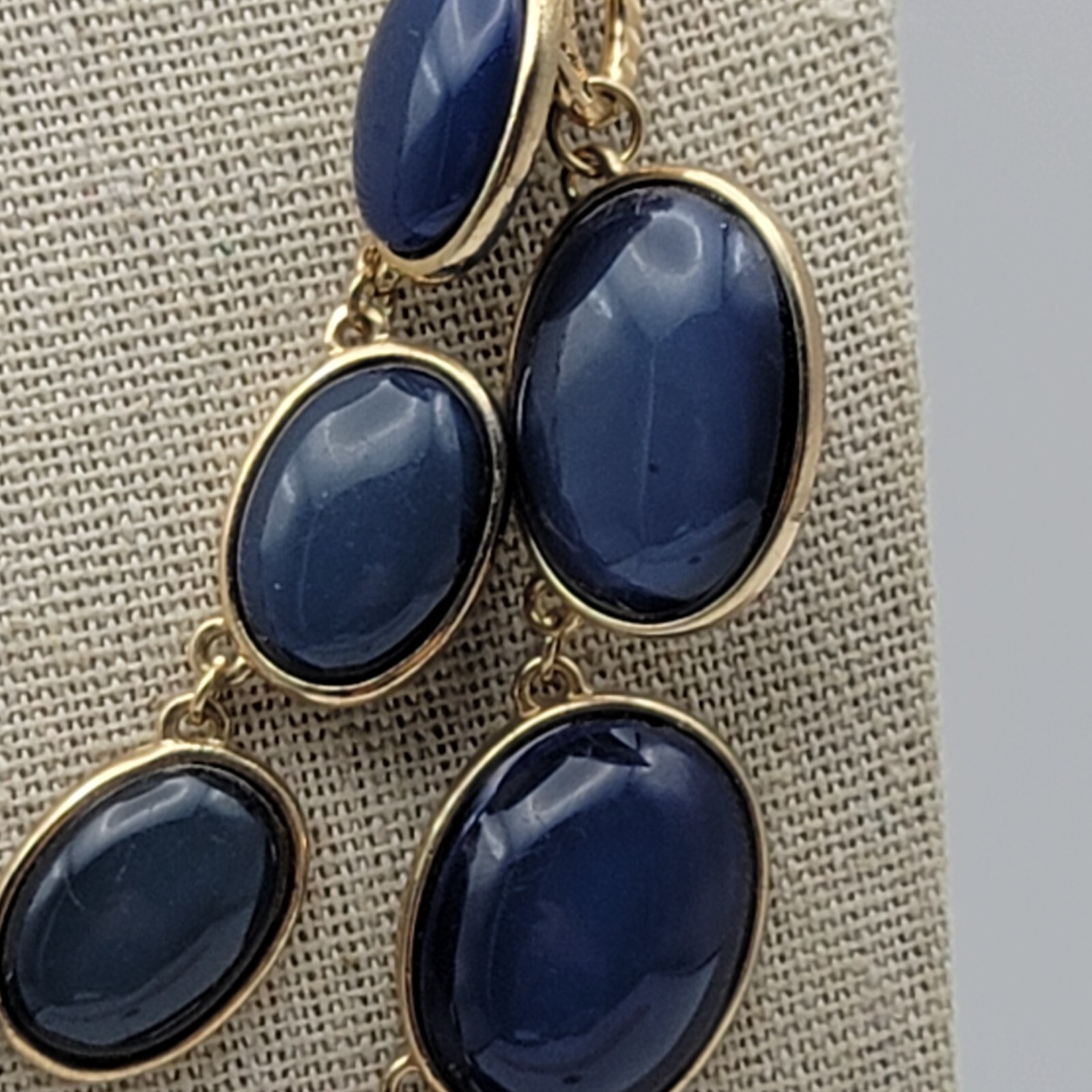 Gold-Tone Blue Cabochon Bib Necklace 19.5 In Statement Layered Lobster Clasp