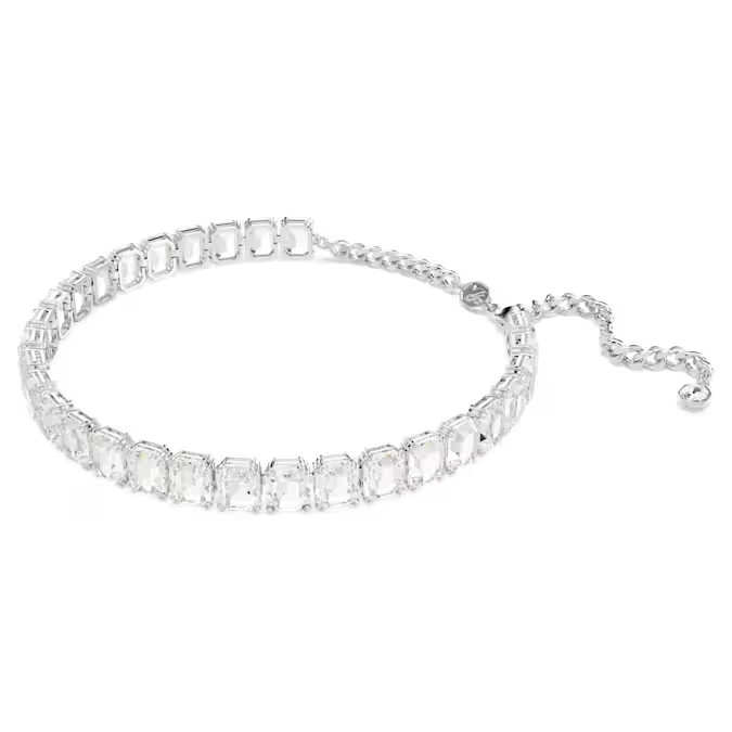 Luxury Millenia Necklace Octagon Clear Crystals Rhodium Plated Choker