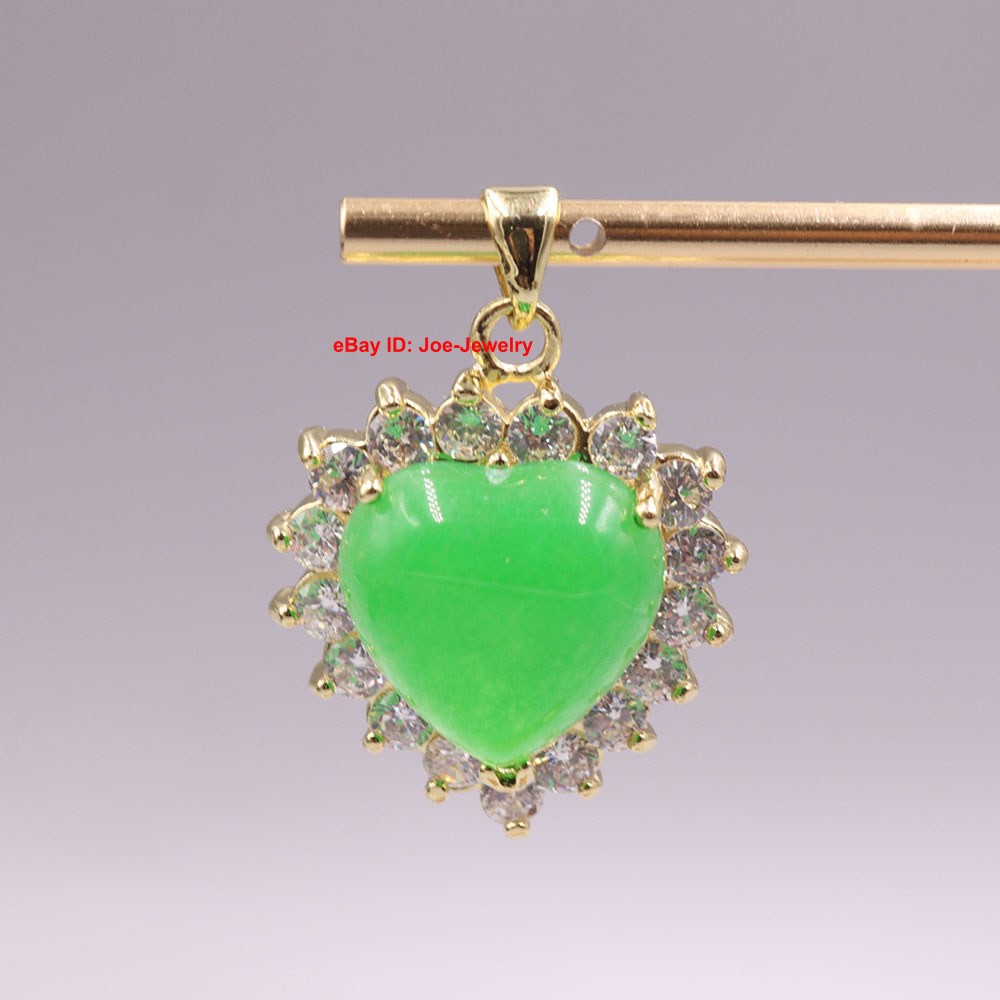 New Arrival White Alloy Heated Green Jade Heart Pendant 1.10inch H GIFT