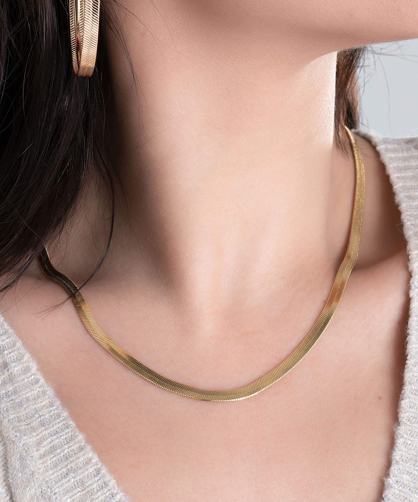 18K Gold Plated Herringbone Chain Necklace 4MM Wide, Elegant Fashion Jewelry