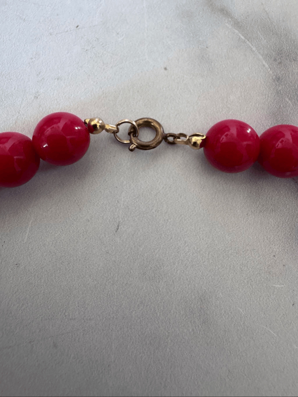 Bright fire truck Red bead necklace 90s single strand long