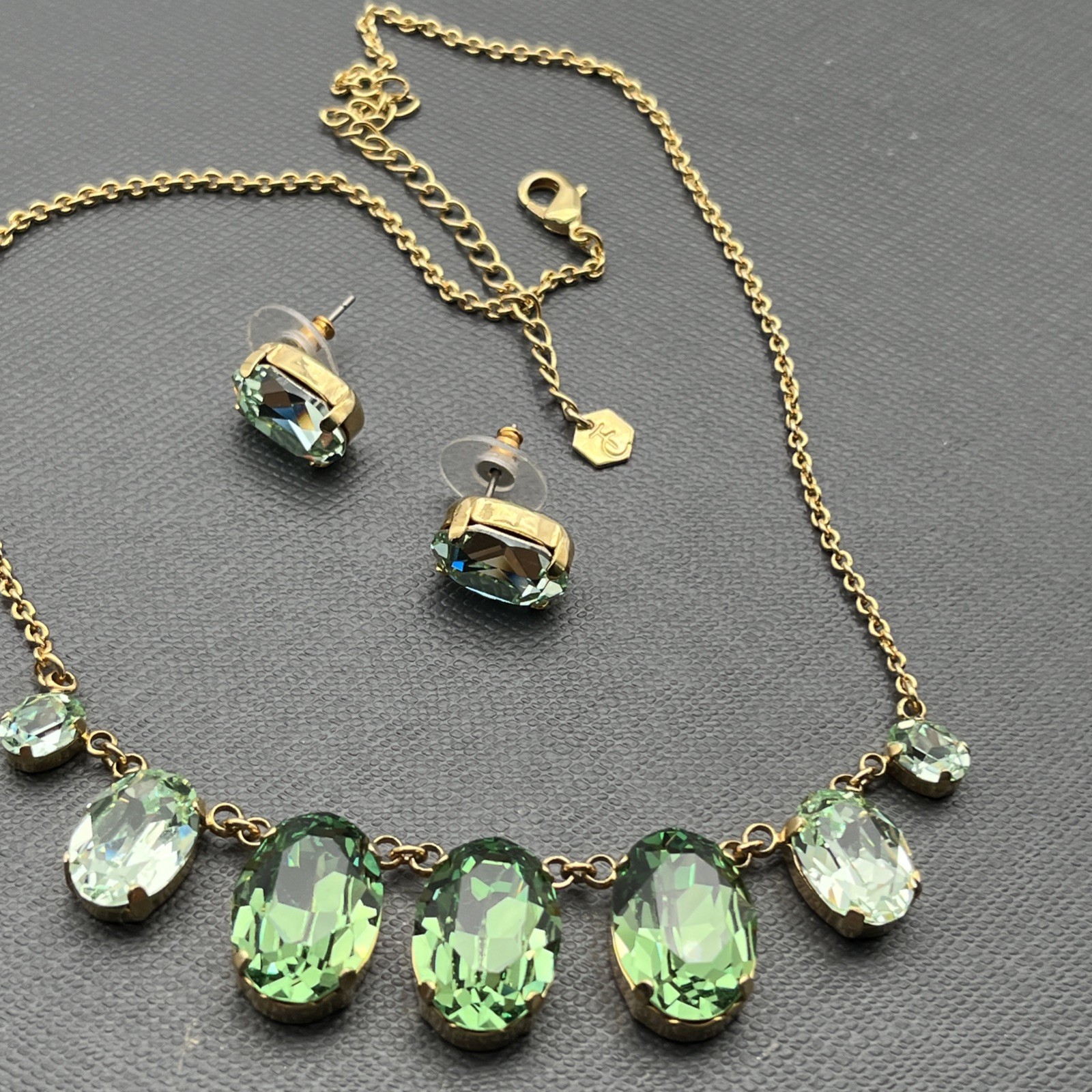 Touchstone Crystal by Swarovski Shades Of Green Bib Necklace & Earrings SET