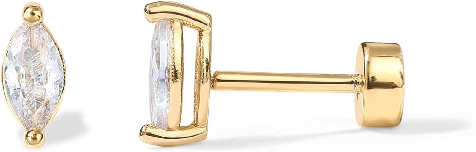 14K Gold Plated Sterling Silver Posts Dainty Mini Multi-Shape Flat Back Stud Ear