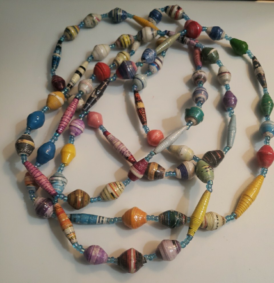 Multicolored Vintange Handmade Paper Bead Neckless 62in