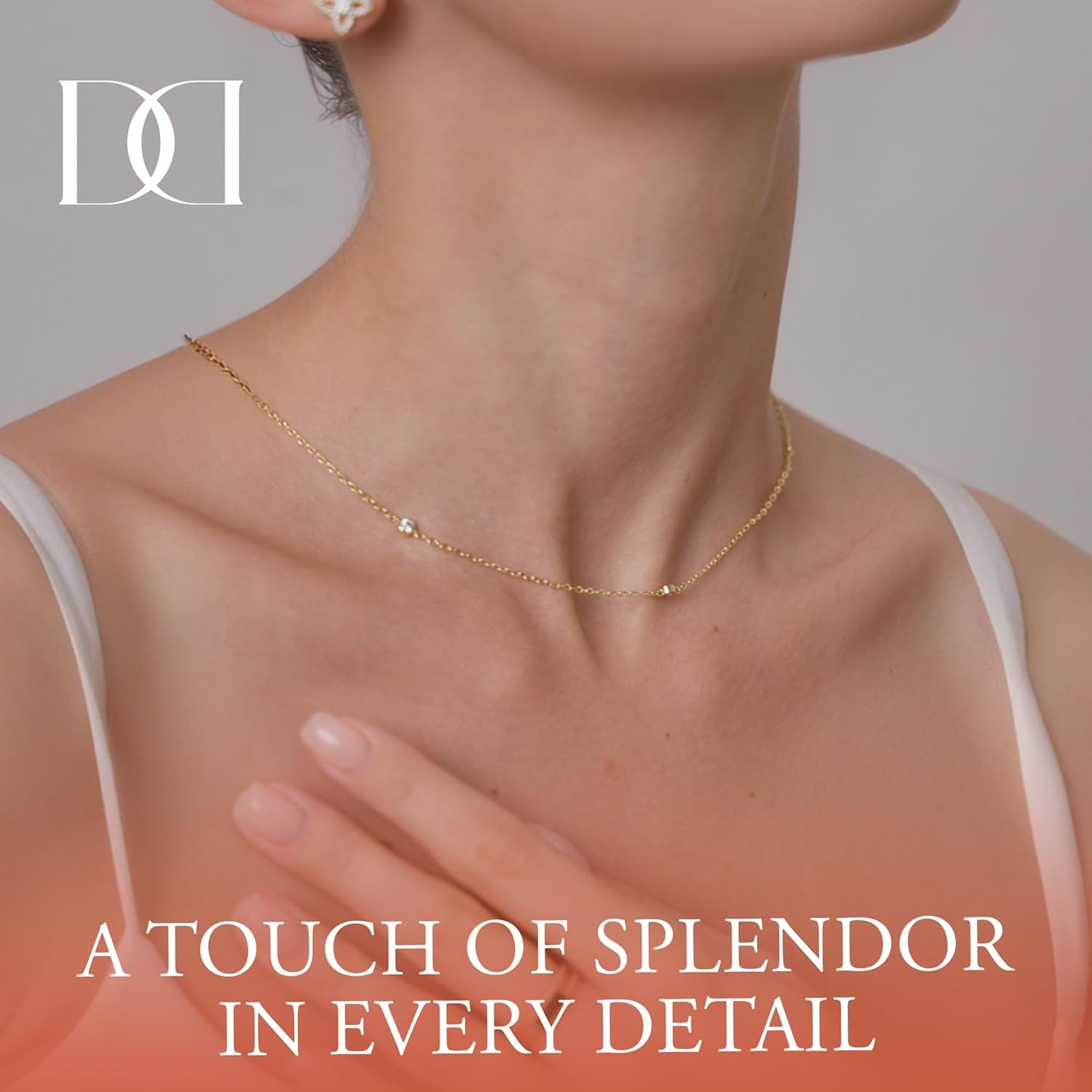 14K White/Yellow Gold Plated Station Necklace | Simulated Diamond BTY Da