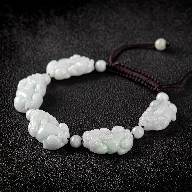 Real Grade A Natural White Jade Jadeite Women Men 5pcs Pixiu Beads Bracelet