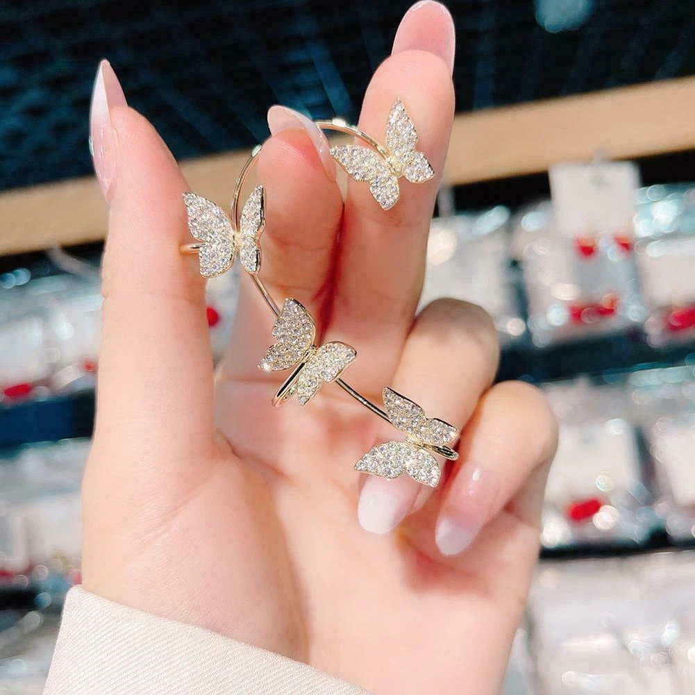 1 pair Butterfly Ear Clip Silver Zircon Earrings Cuff Wrap Women Jewelry Gifts