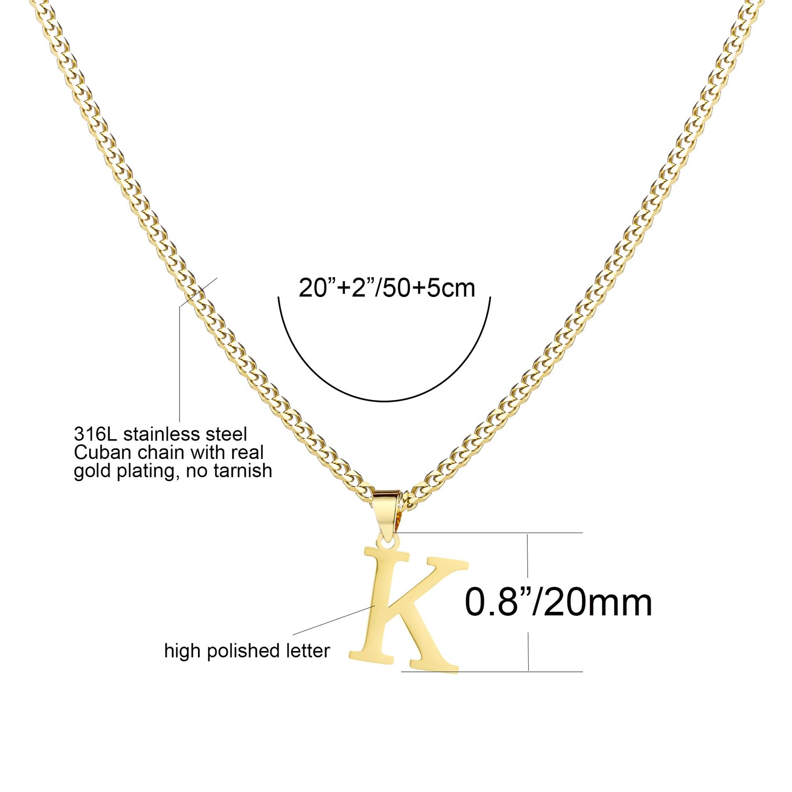 Initial Necklace for Men 14K Gold Plated Stainless Steel 26 Capital Letters P…
