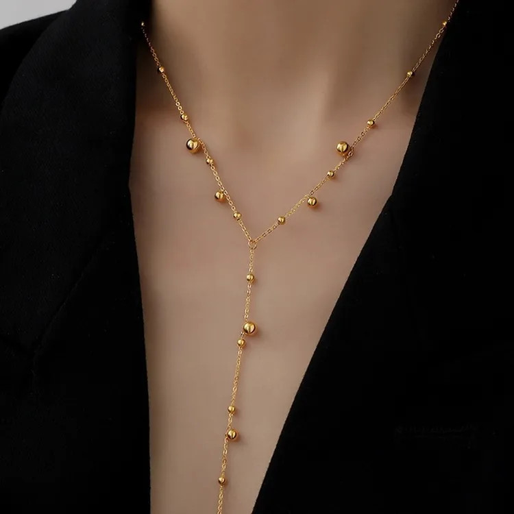 18K Gold Plated Geometric Y Necklace Lariat 304 Stainless Steel Dainty Women