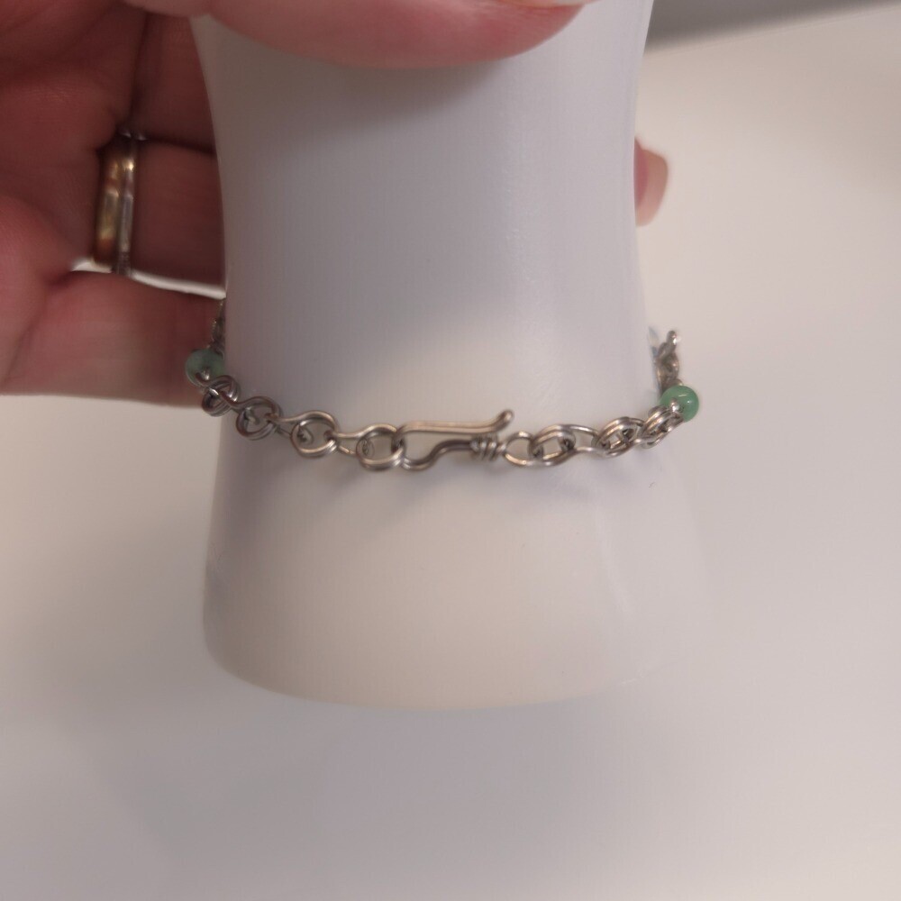 Handmade Chainmail Slave Bracelet Green Agate Moon Stones Unique Boho Festival