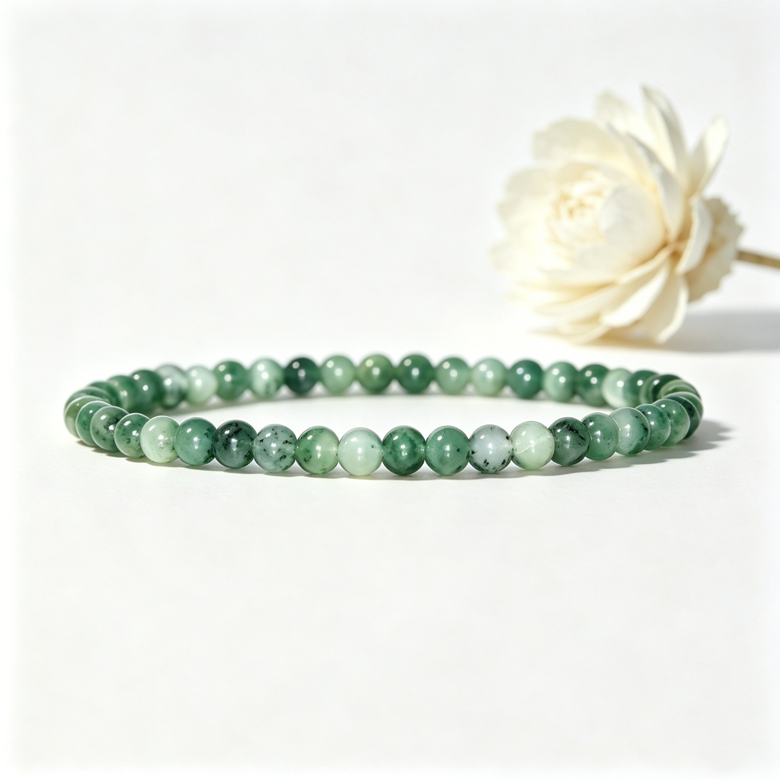4mm Moss Agate Stretch Bracelet Natural Green Healing Crystal