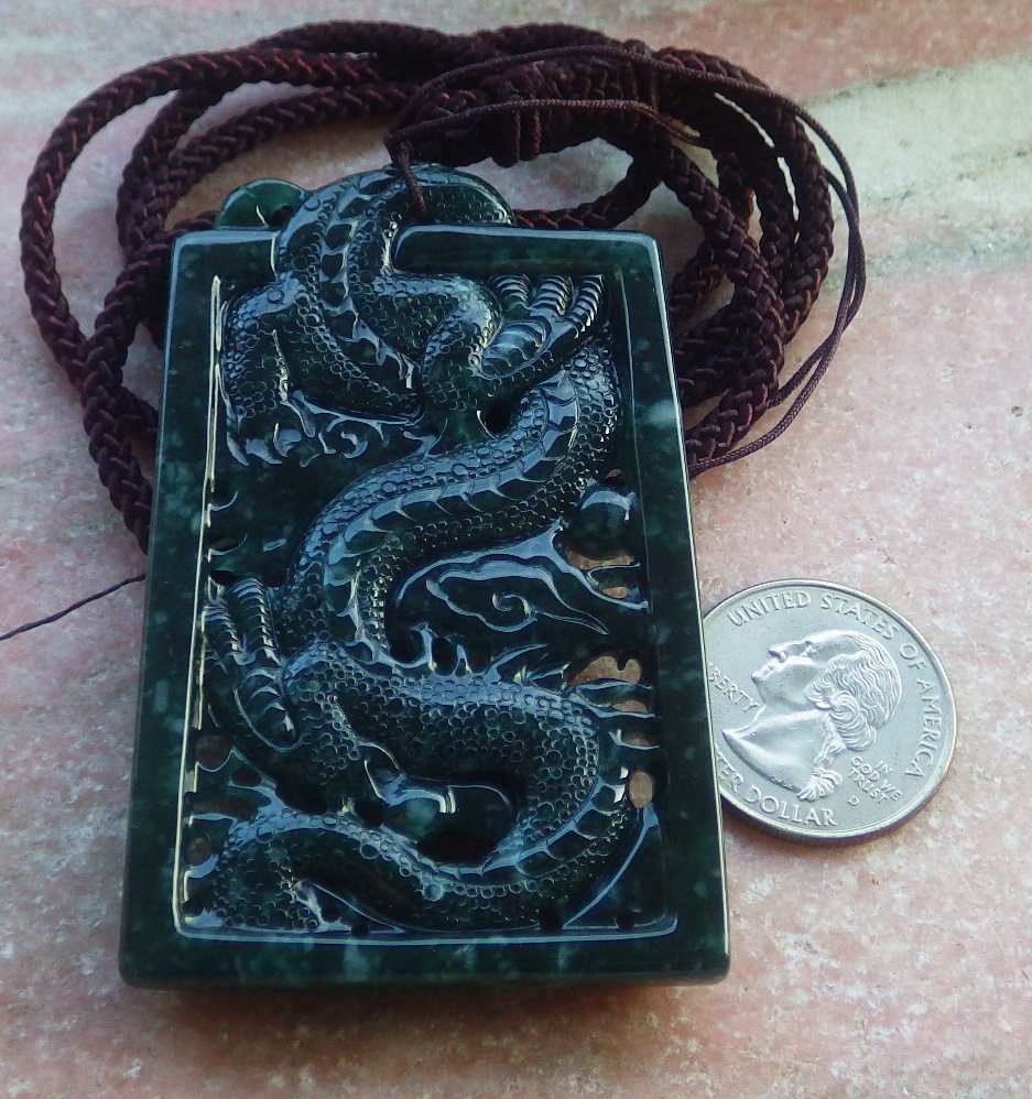 Video Certified Green Natural A Jade jadeite Pendant Necklace Dragon 418311