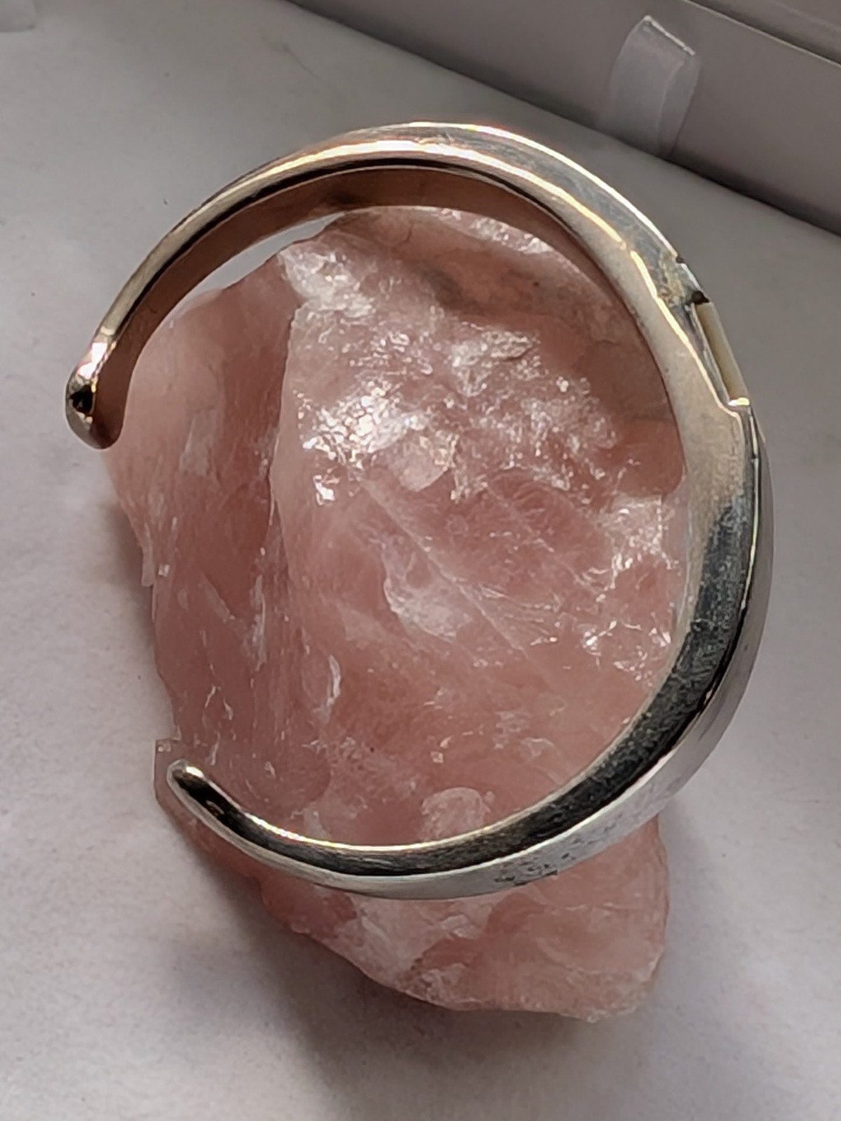 Vintage Silver Tone Solid Open SLIM Cuff Bracelet MOP centre 30g Dia 60x 45mm