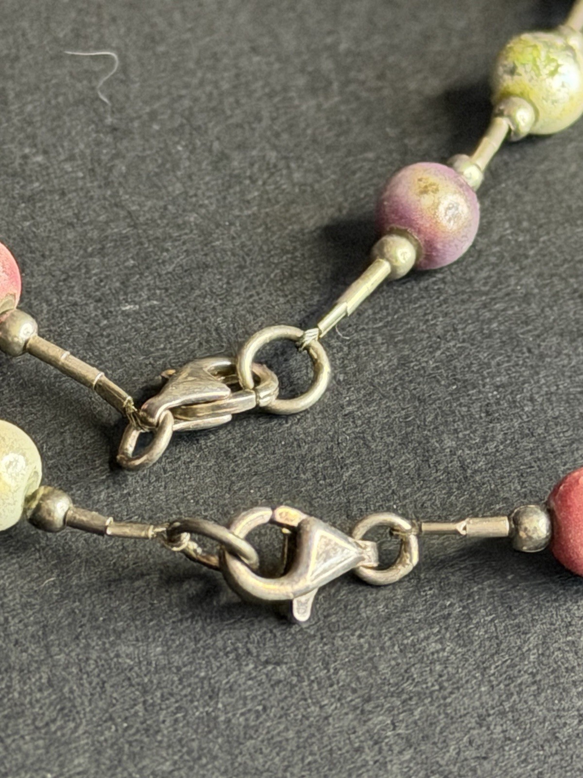Sterling Silver 925 Multicolor Ceramic Enamel Bead Necklace Bracelet Set 18” 8”
