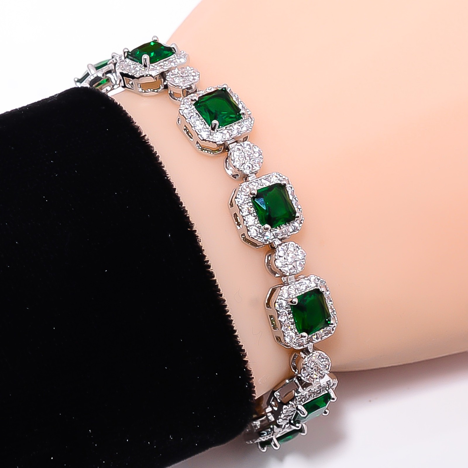 Chrome Diopside, CZ 925 Sterling Silver Adjustable Bracelet 7-8″ B13192