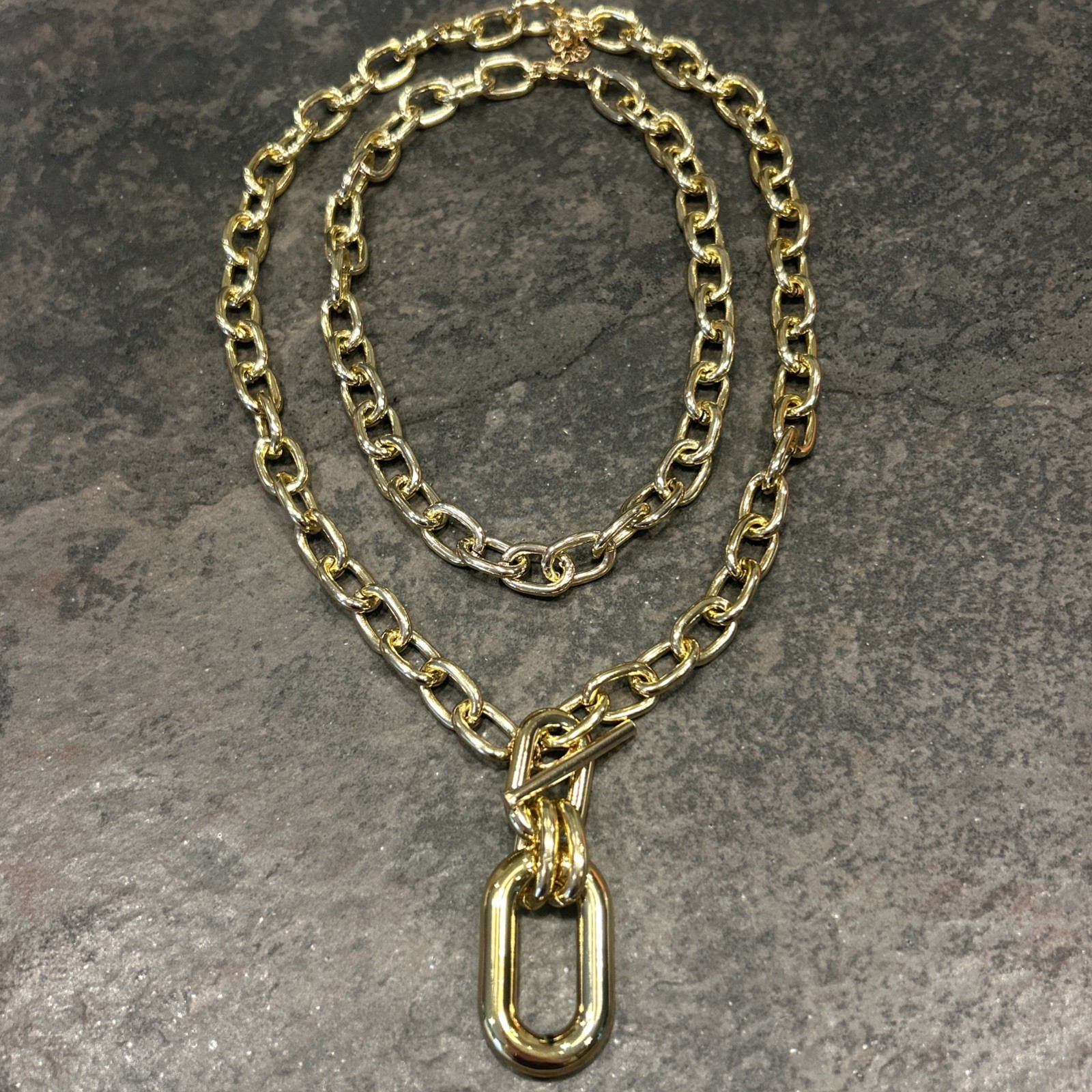 Two Piece Chunky Link Layered Necklace Set In Goldtone
