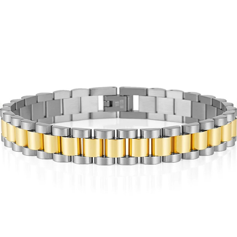 10MM Watchband Style Men’S Bracelets for Women Man Ladies Gold Color Stainless S