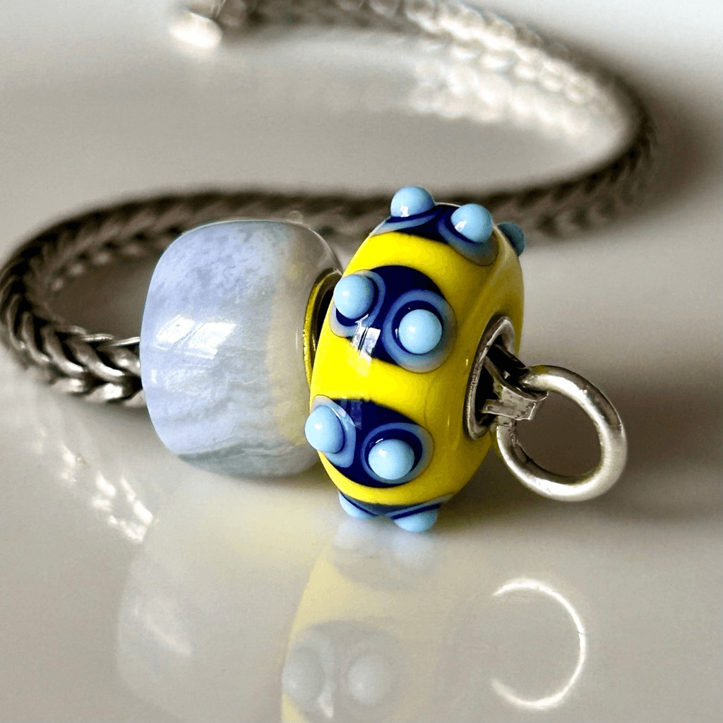 TROLLBEADS Yellow Blue Bumpy Unique LAA 925S w SzilvaBeads Blue Crazy Lace Agate
