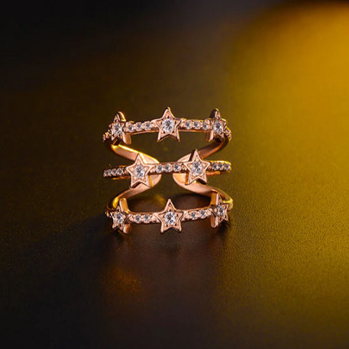 S925 Sterling Silver Or Rose Gold Multilayer Adjustable Ring Triple CZ Star Band