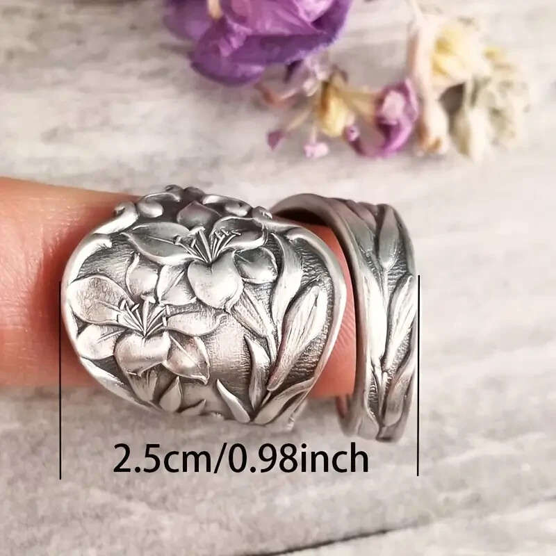 Elegant 925 Sterling Silver Charms Unique Fashion Flower Ring One Size Fit All