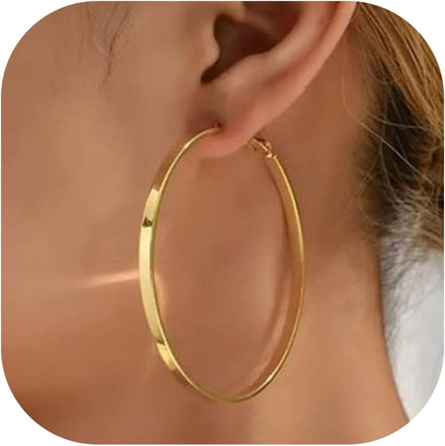 3Mm/4Mm/5Mm Wide Gold Hoop Earrings for Women Trendy 14K Gold Plated Large Big F