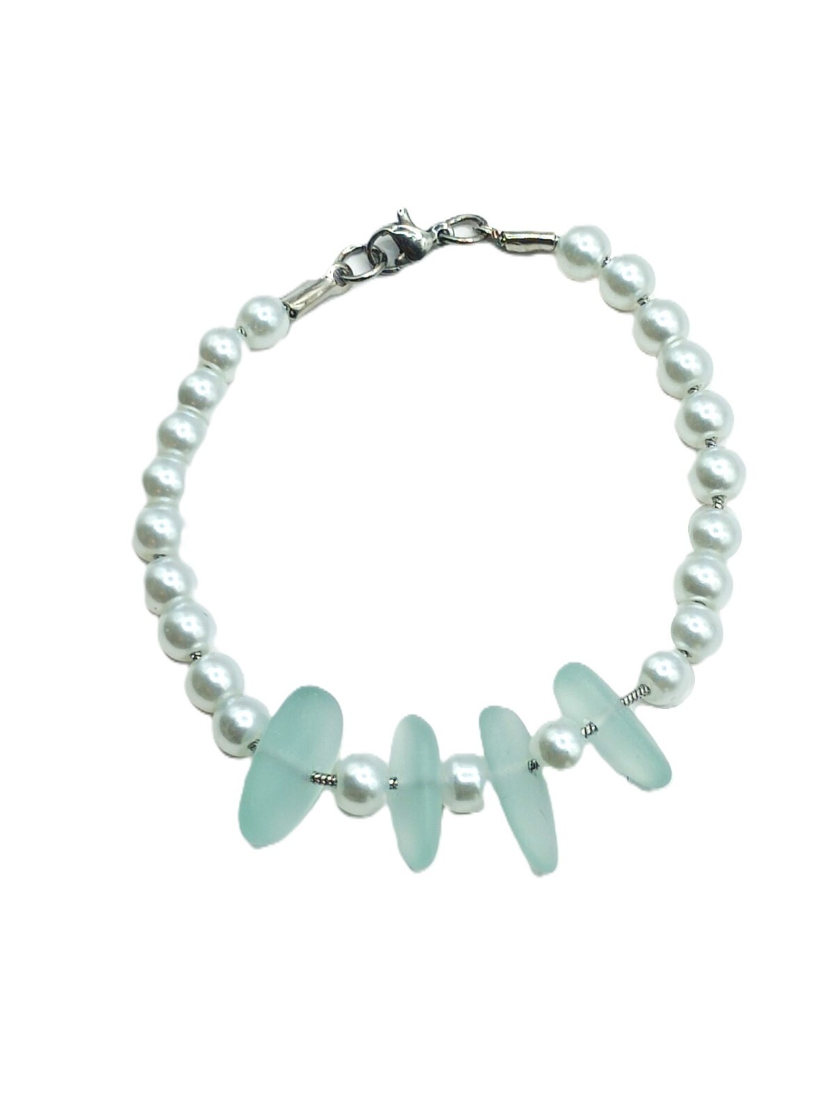 Pearls & Sea Glass Bracelet-Sea Spray | 316L Surgical Grade | Genuine Sea Glass