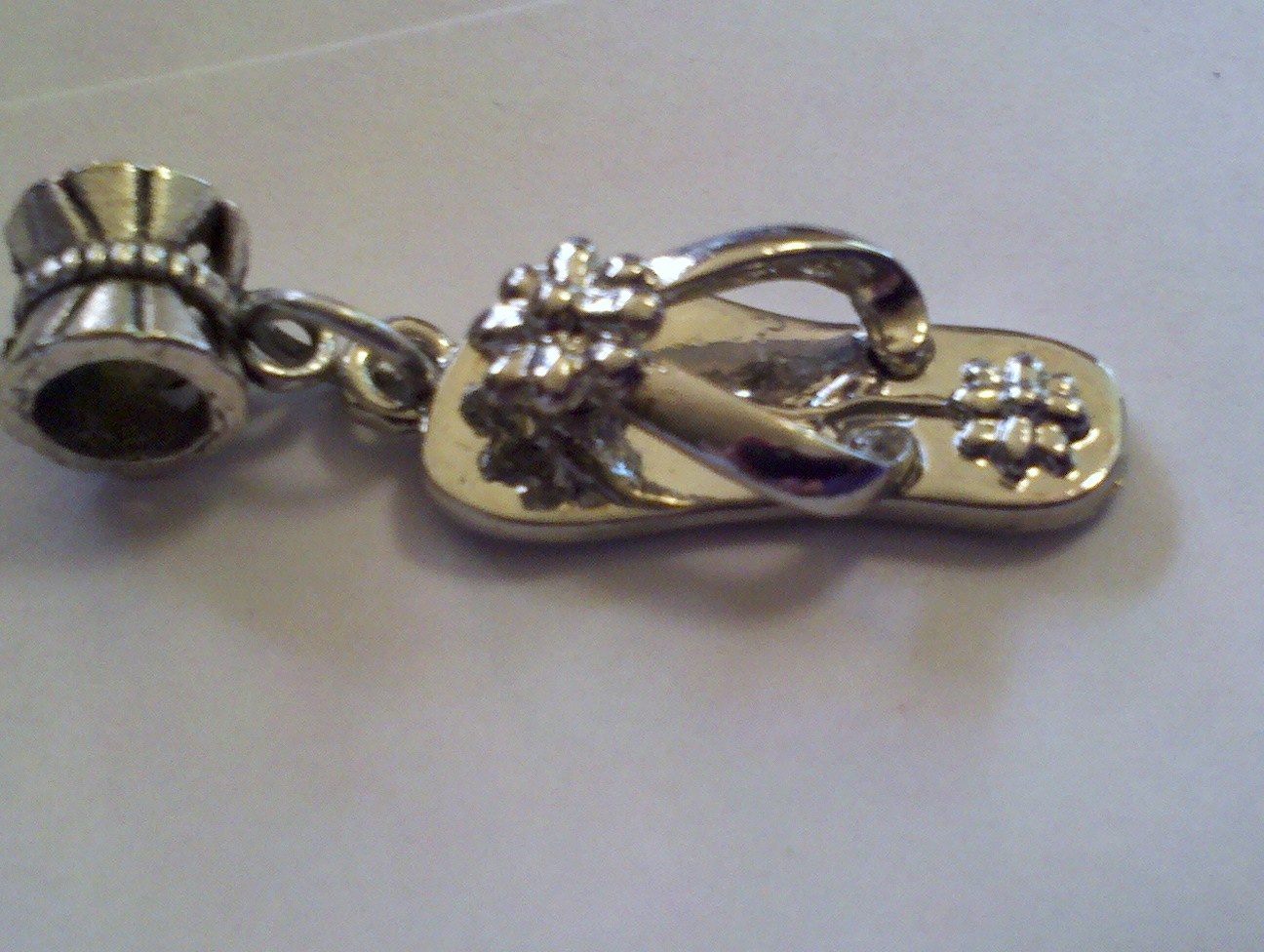 Silver Tone Shoe Flip Flop Beach Sandal Charm on Bail NEW
