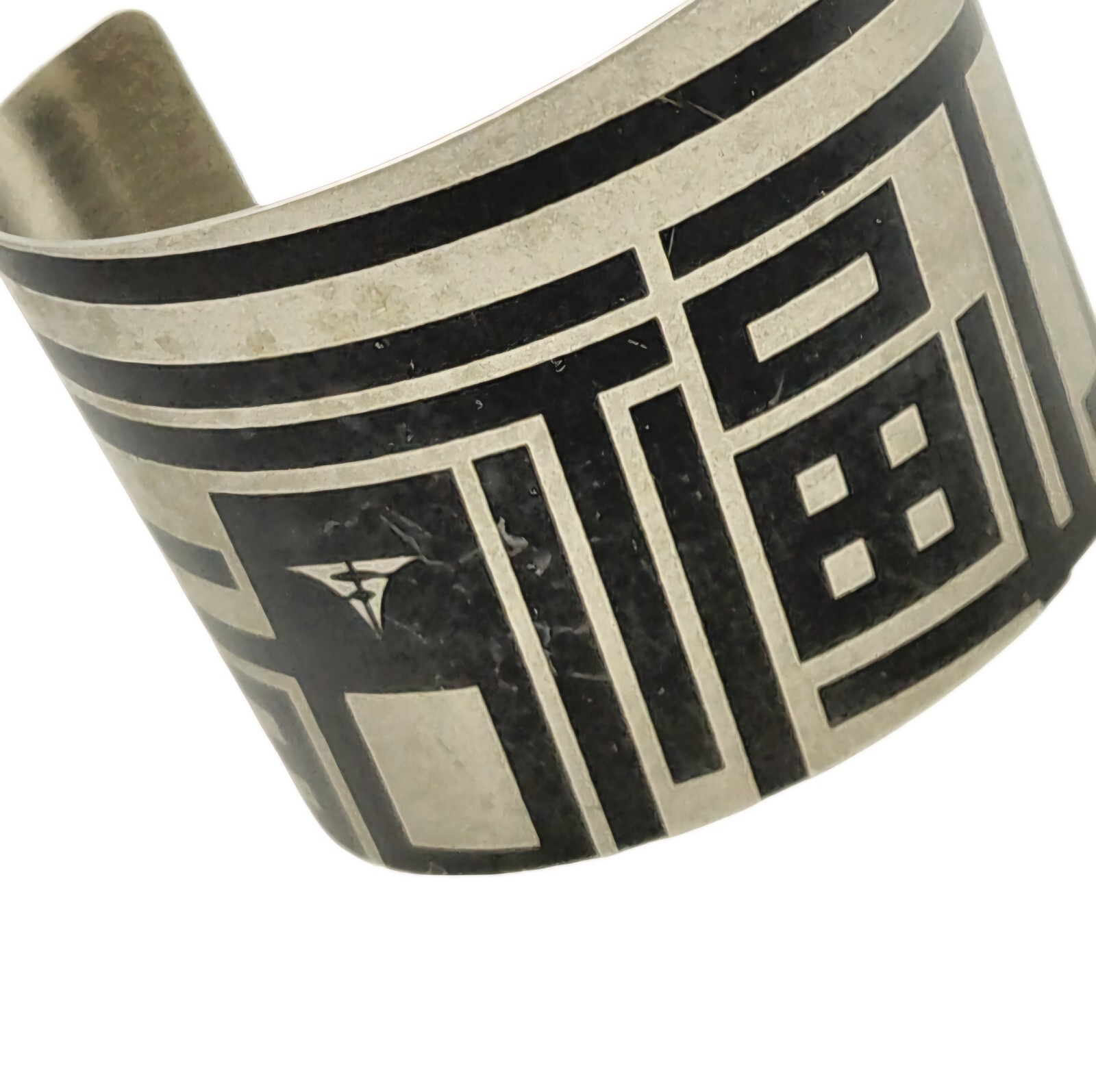 Tattooed Steel Cuff Bracelet Geometric Design “Mental Block” By Kris Fry