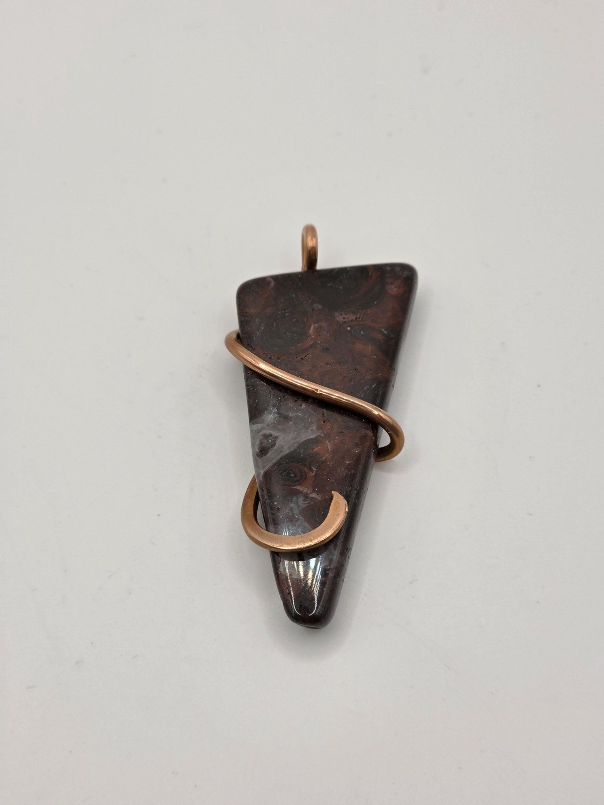 Handcrafted Copper Wire Wrapped Red Stromolite Trapezoid Stone Pendant – Unisex