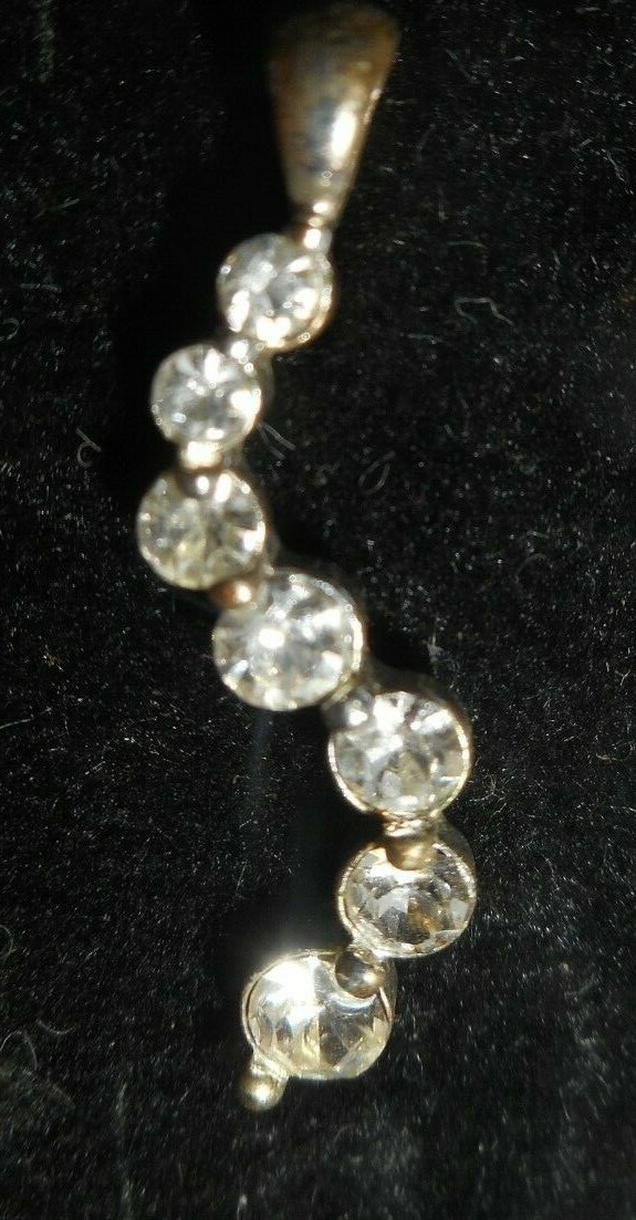 Journey 7 Rhinestone Stones Pendant Womens Silver Tone 1 1/8 inches Long