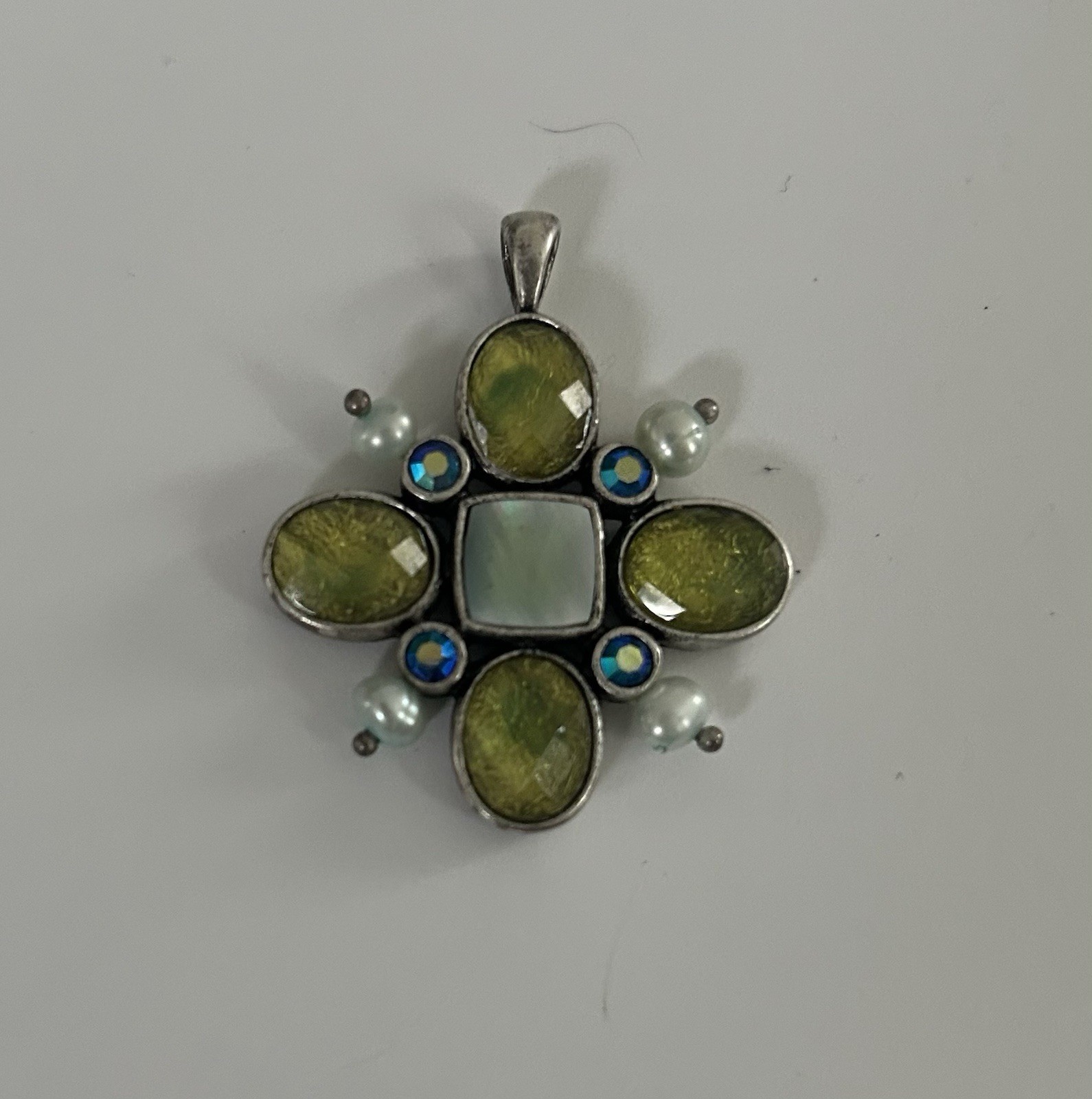 Green And Blue Gem Pendant Silver Plated