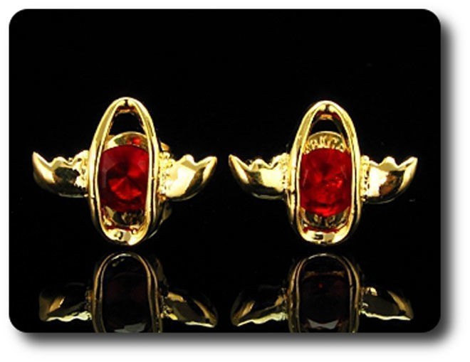 Minerals And Precious Stones. Ruby Earrings 2X8 Mm Gold Plated 18K.