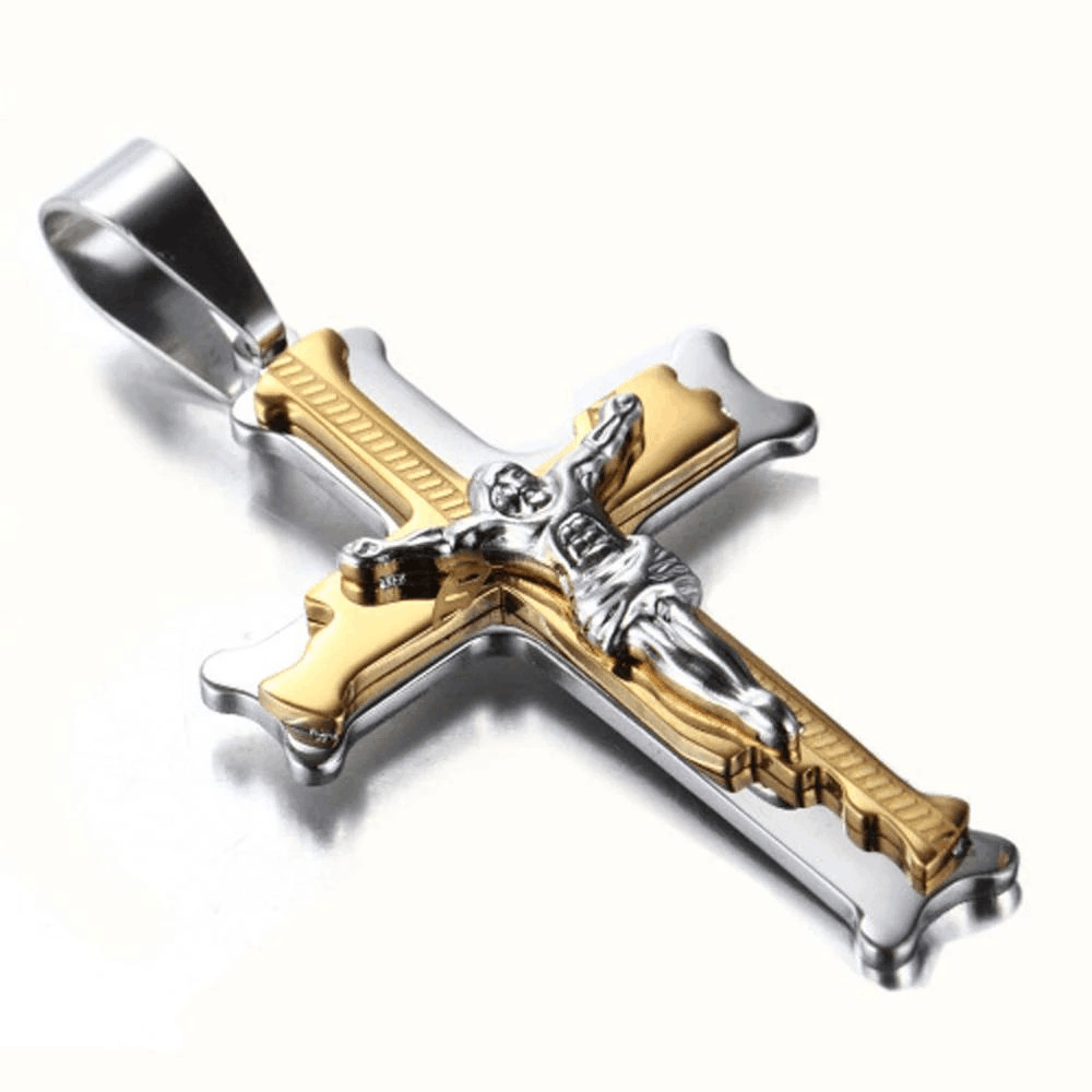 Men Multi-Layer Jesus Cross Pendant Necklace Stainless Steel Box Chain 18-34inch