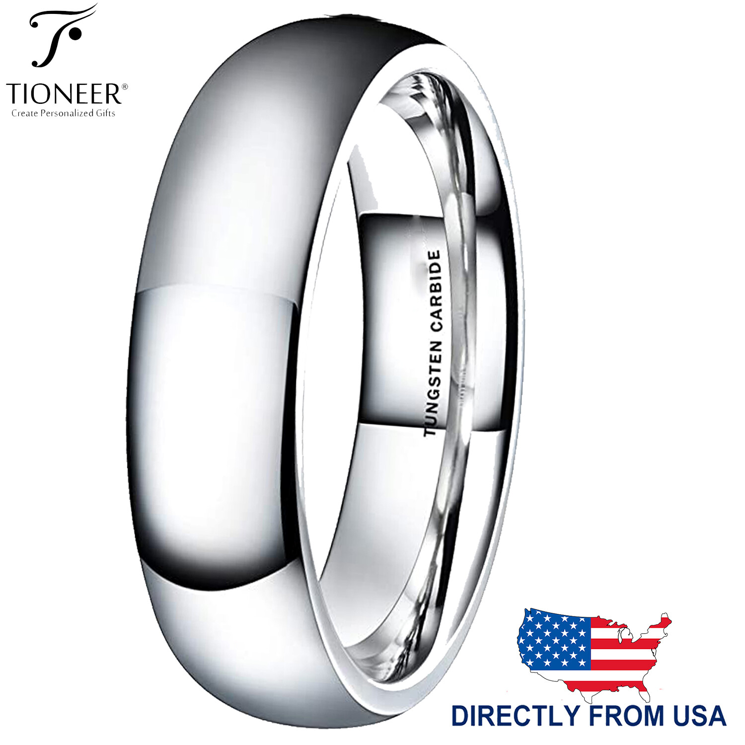 Tungsten Carbide Classic Polish Plain Dome Wedding Band Ring 6MM FREE ENGRAVING