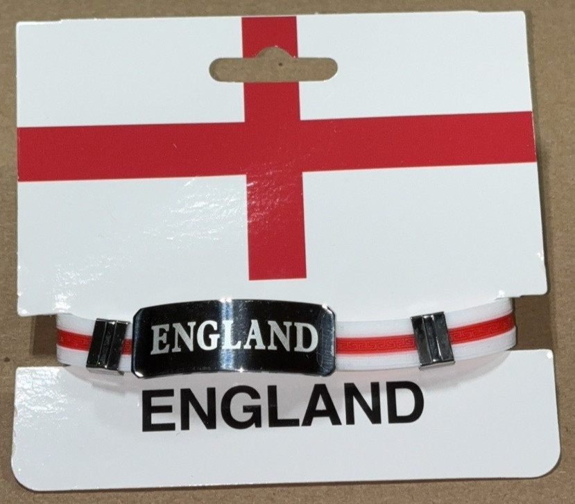 England UK Flag Silicone Bracelet 8″ Unisex Stainless Steel Nameplate & Clasp