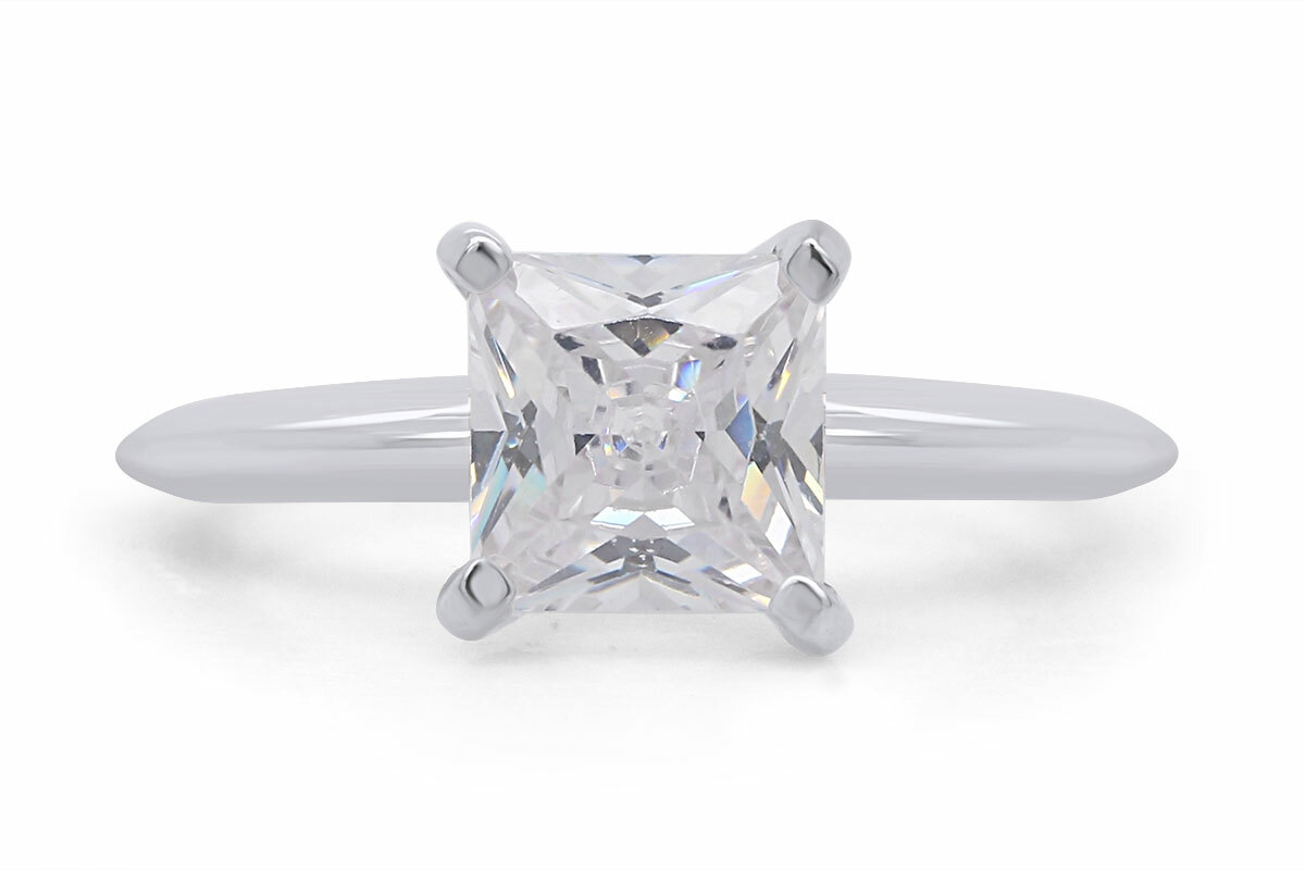 2.5ct Solitaire Ring Princess Cut Simulated Diamond 14K White Gold Plated Silver