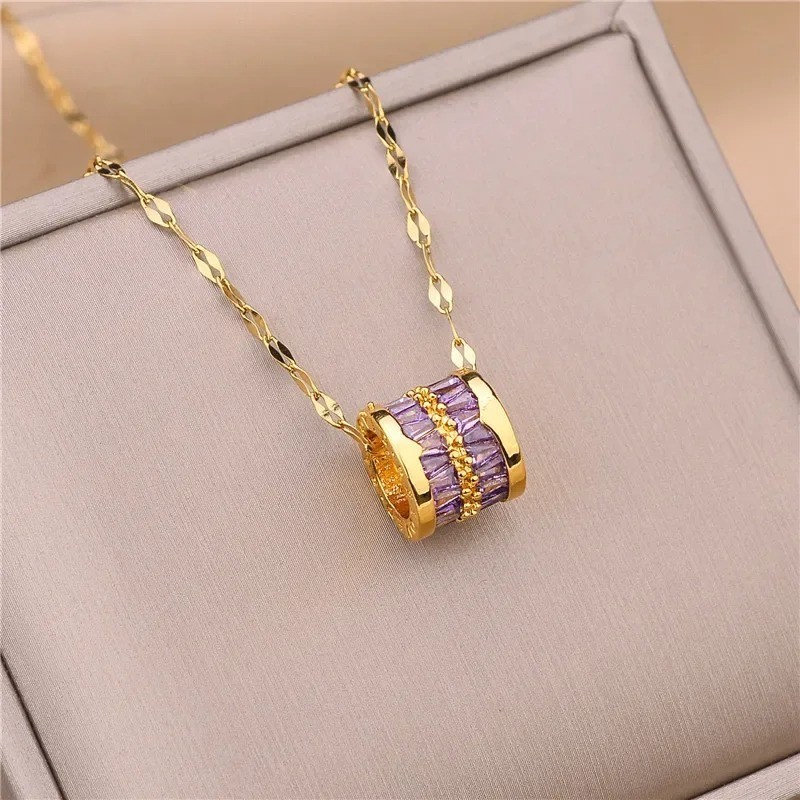 Gold Tone Pendant Necklace Stainless Steel Clavicle Chain Fashion Women Jewelry