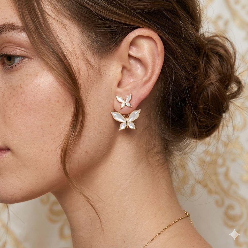 New Arrival Cute Double White Butterfly Stud Earrings for Women