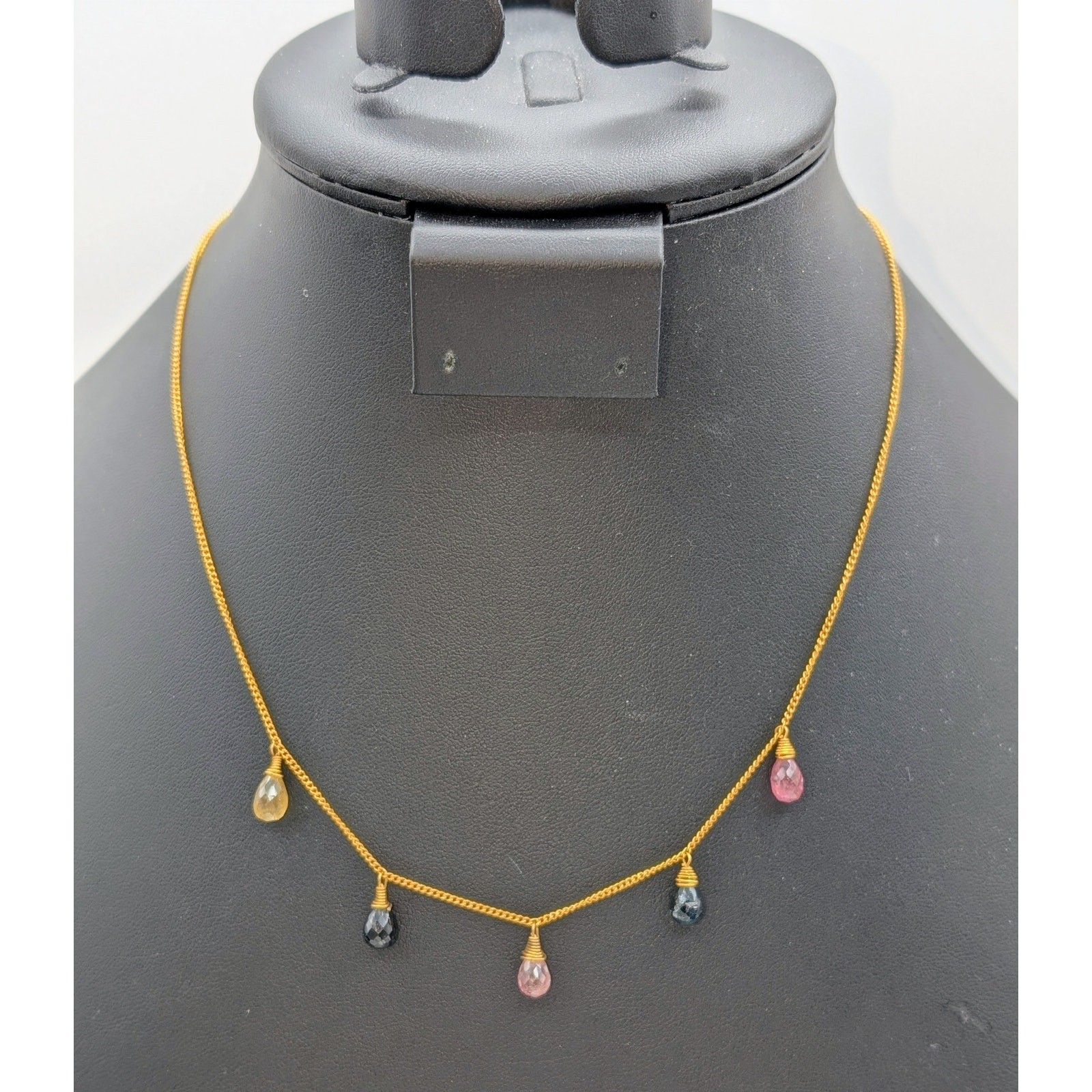 925 Sterling Vermeil Made in Bali Semi-Precious Gemstone Briolette Necklace