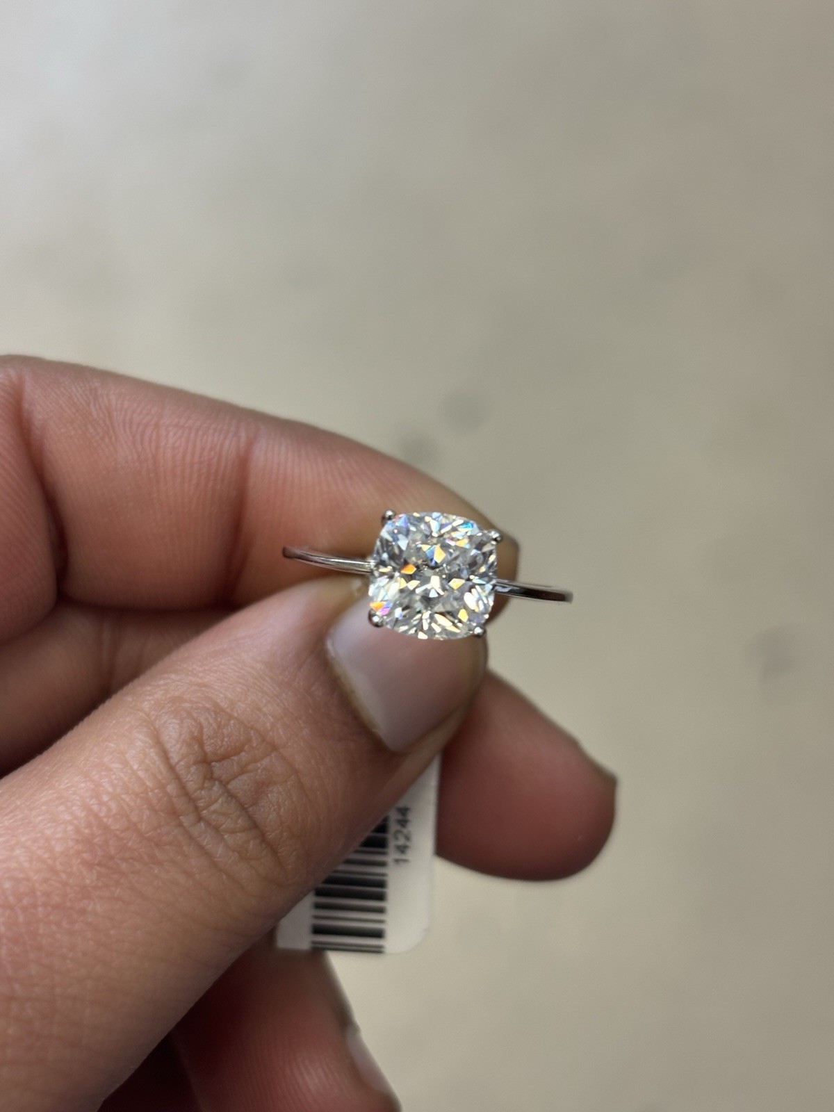 925 Sterling Silver Solitaire Ring Cushion Cut Clear Gemstone Prong Setting