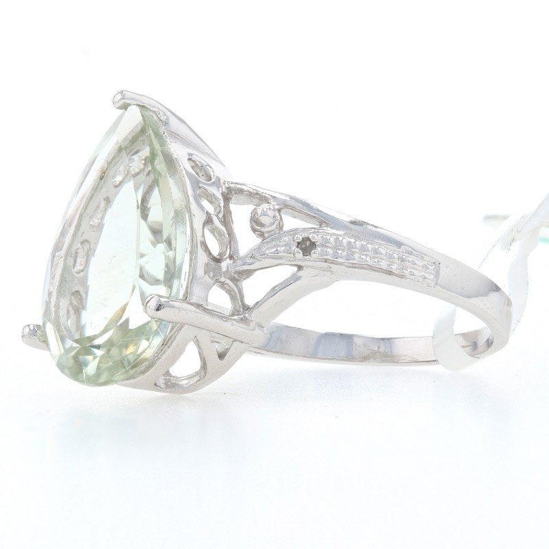 NEW Green Amethyst & Diamond Ring – Sterling Silver Women’s