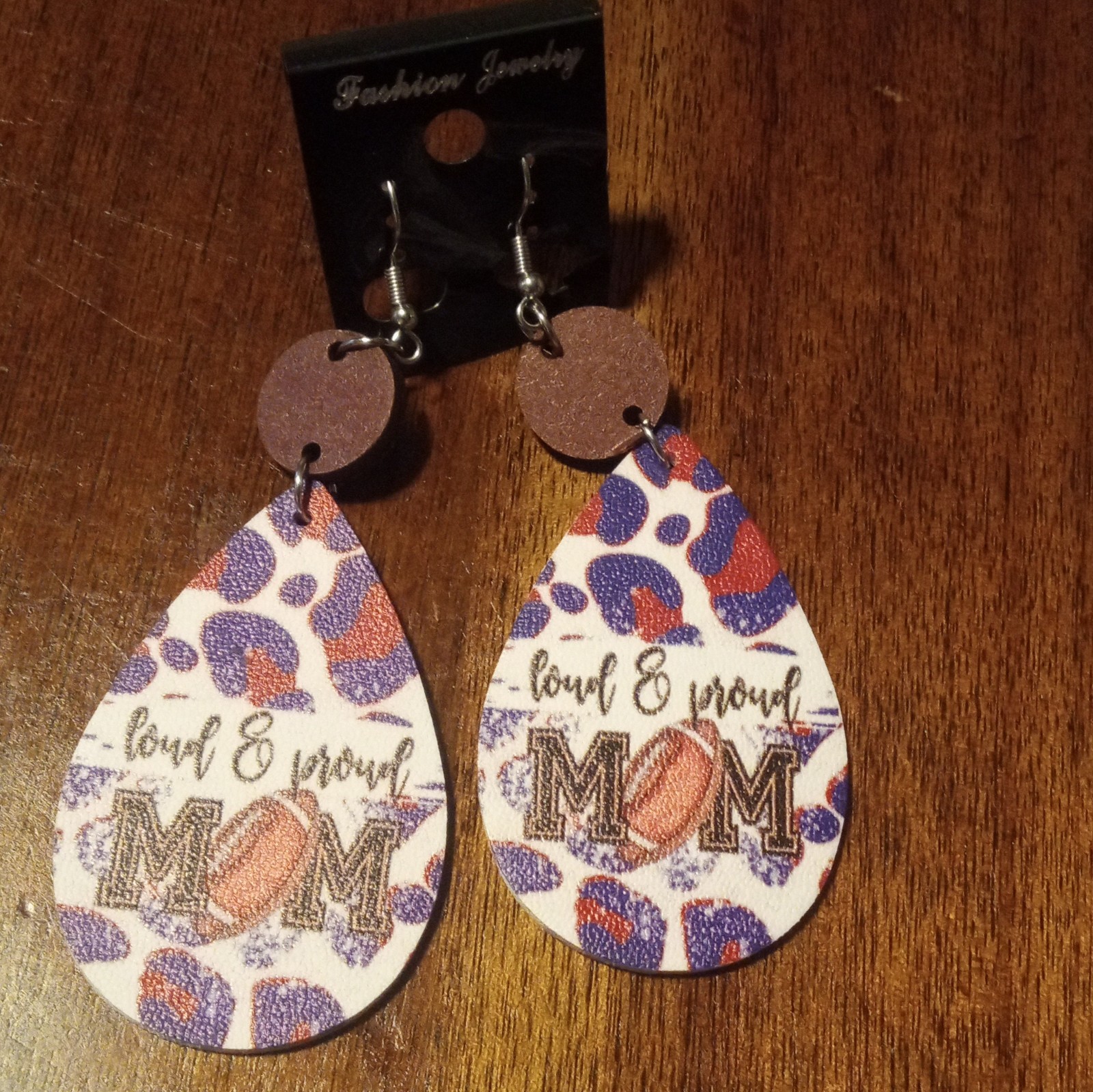 Multicolor Faux Leather Teardrop Football Mom Dangle/Drop Hook Earrings, 2 Pair