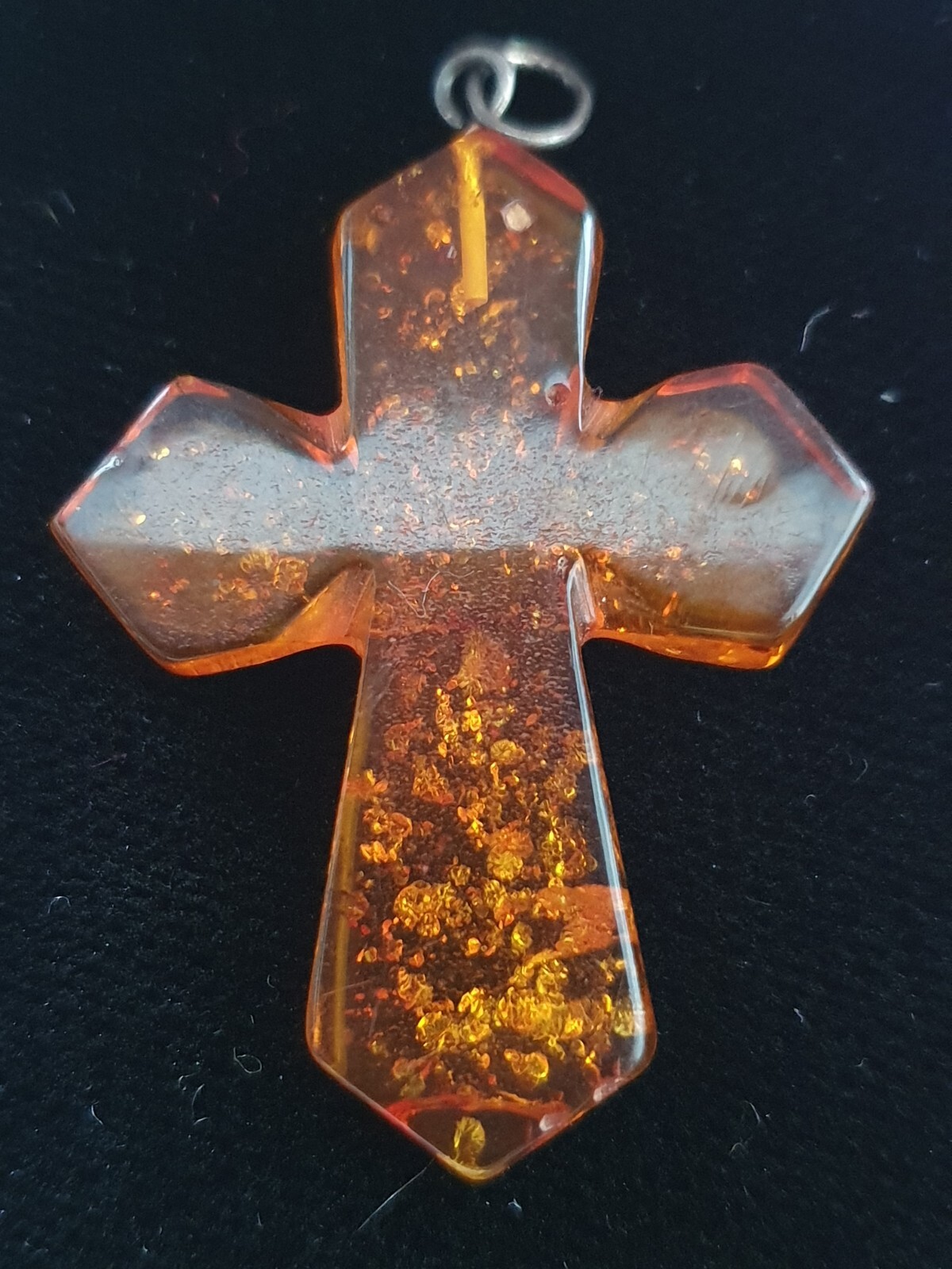 Artisan Amber Composite Silver Tone Cross Christian Religious Faith Pendant