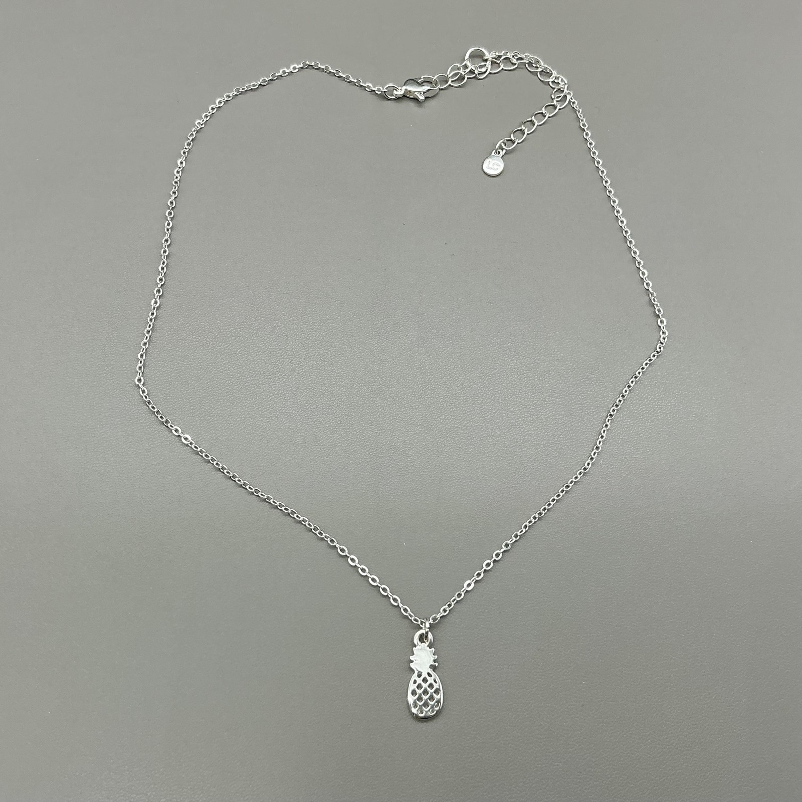 LC Necklace Silver Tone Pineapple Charm Pendant Adjustable Womens Beach Jewelry