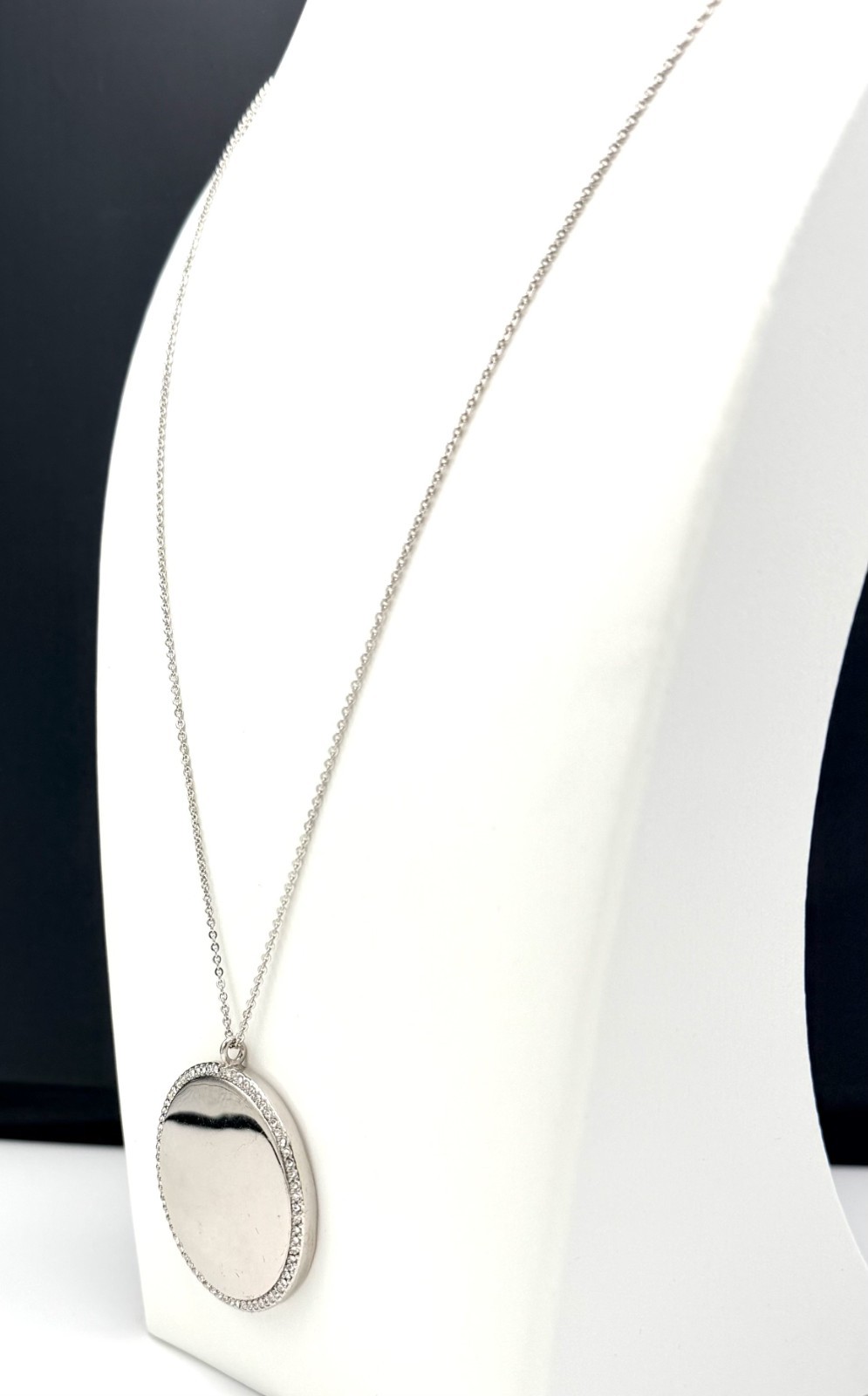 Vince Camuto Silver Tone Pave Crystal Disc Pendant Necklace 34″ NWT