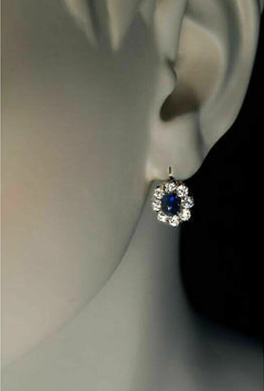 3.99Ct Oval Cut Lab Created Sapphire Drop Dangle Wedding 14K Gold FN Earrings